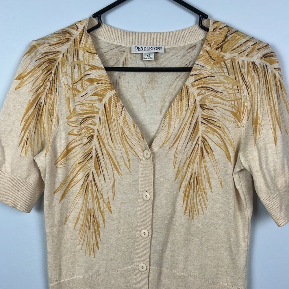 Pendleton cotton wheat patterned knit short sleeved button-down cardigan - Picture 2 of 10